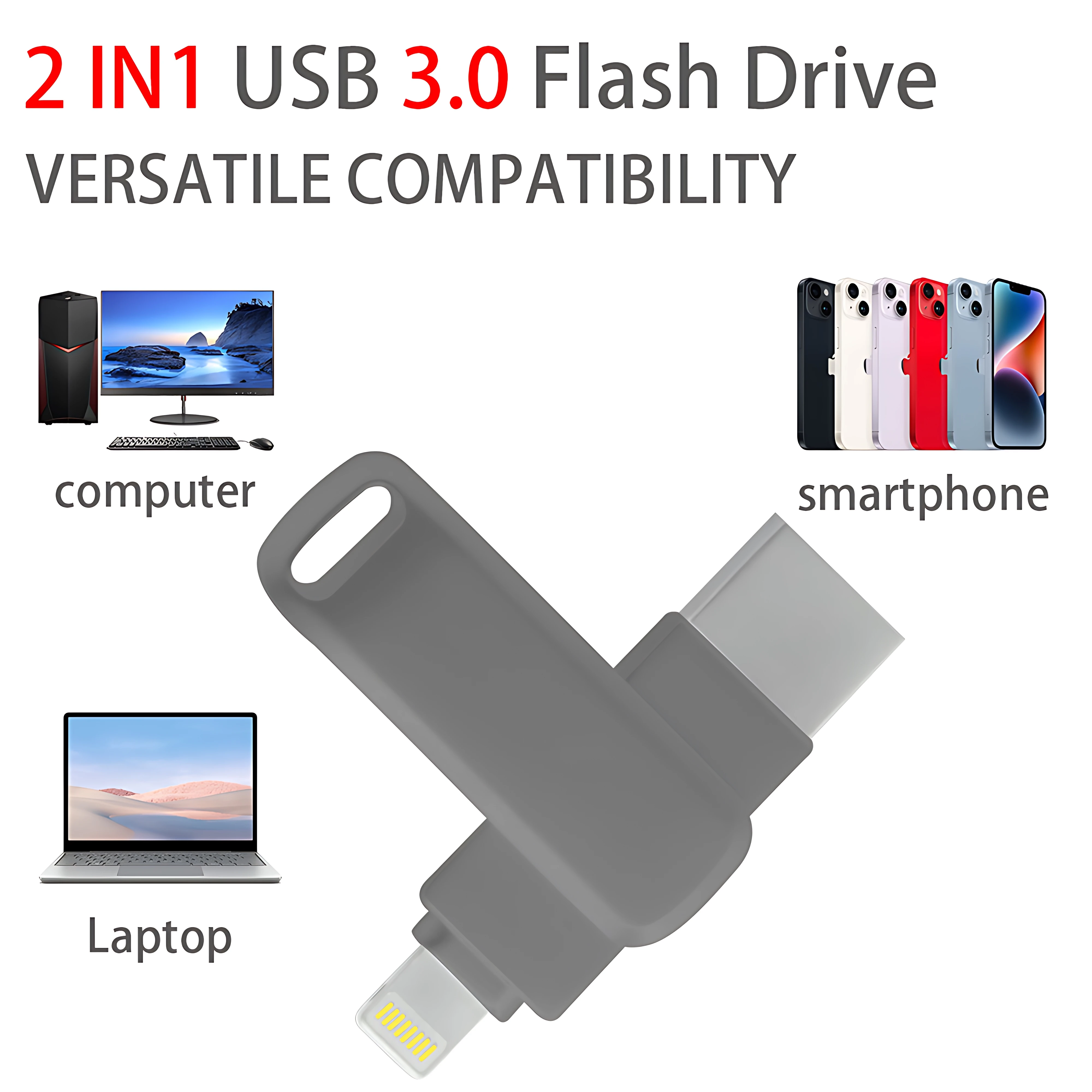 USB Флаш памет за iPhone, iPad Pro Android Pen Drive Type c Otg 32 gb 64 gb 128 gb, 256 г 2 в 1 USB3.0 Memory Stick0