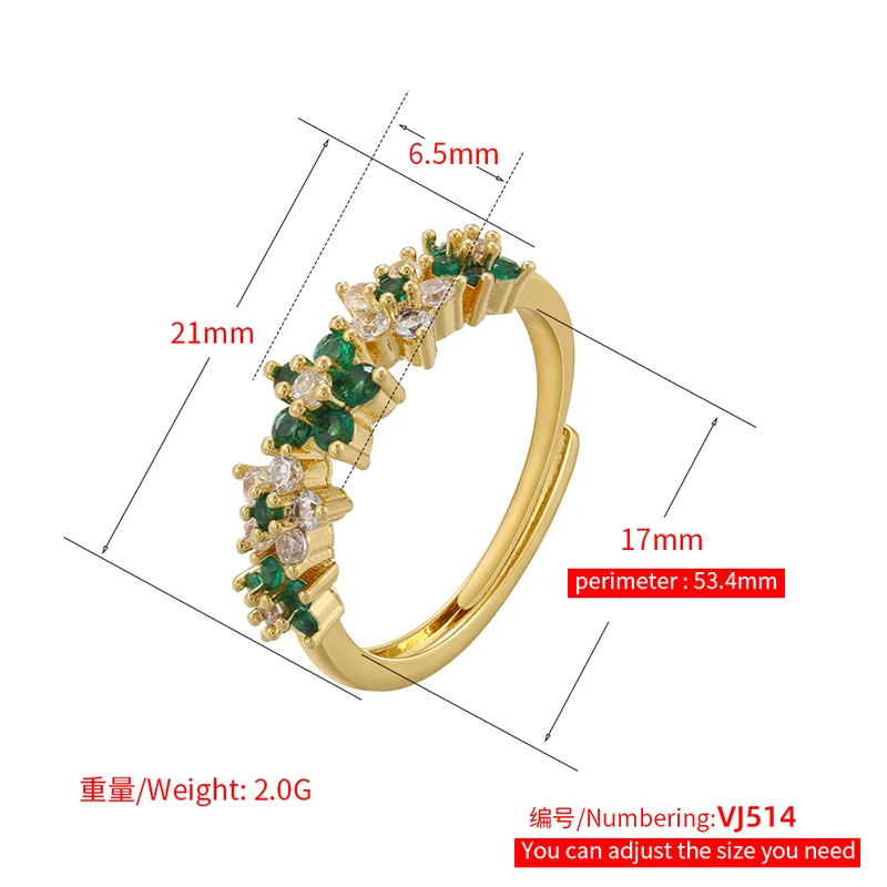 ZHUKOU 4 стила дамски пръстени месингови отваряне на цветя зелени камъни регулируеми пръстени за момичета просто Сърцето двойка пръстени на едро VJ5141