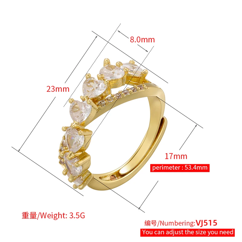 ZHUKOU 4 стила дамски пръстени месингови отваряне на цветя зелени камъни регулируеми пръстени за момичета просто Сърцето двойка пръстени на едро VJ5142