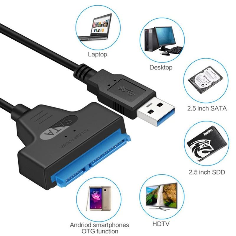 Kingspec SATA3 Кабел Sata към USB 3.0 Адаптер до 6 Gb/с Подкрепа за 2,5-инчов Външен SSD HDD Твърд диск 22-Пинов Кабел Sata III3