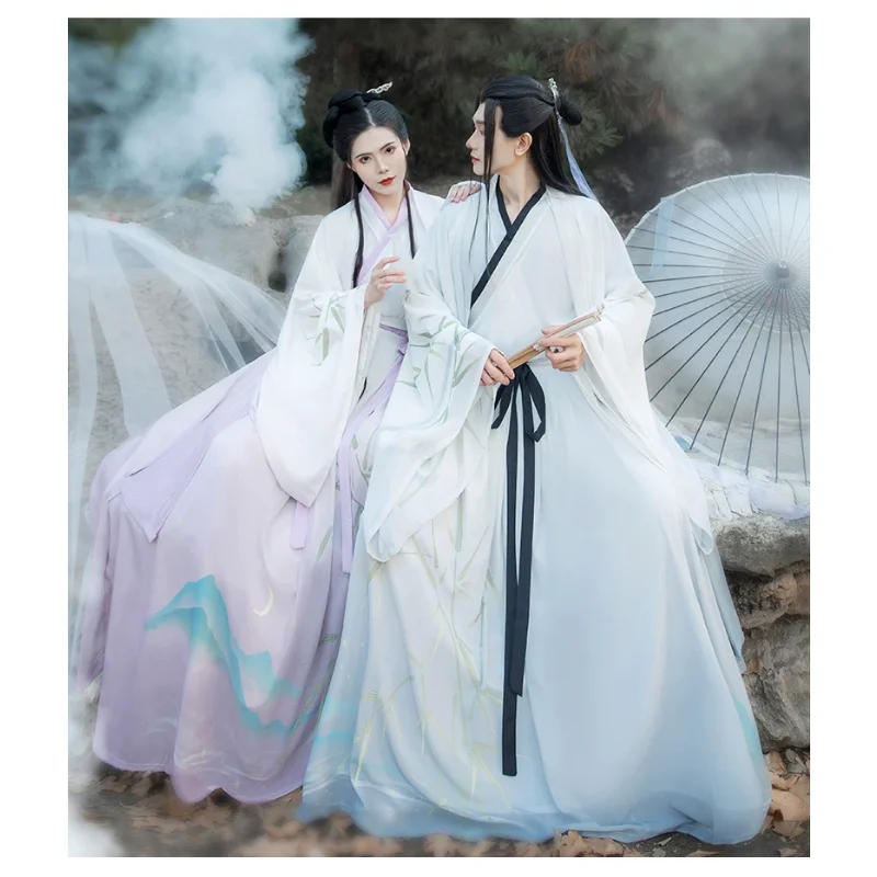 Ориенталски елегантен бял костюм Hanfu с преминаването яка и бамбуковым принтом с голям ръкав, 3 бр., мъжки дрехи, традиционен китайски костюм за cosplay5
