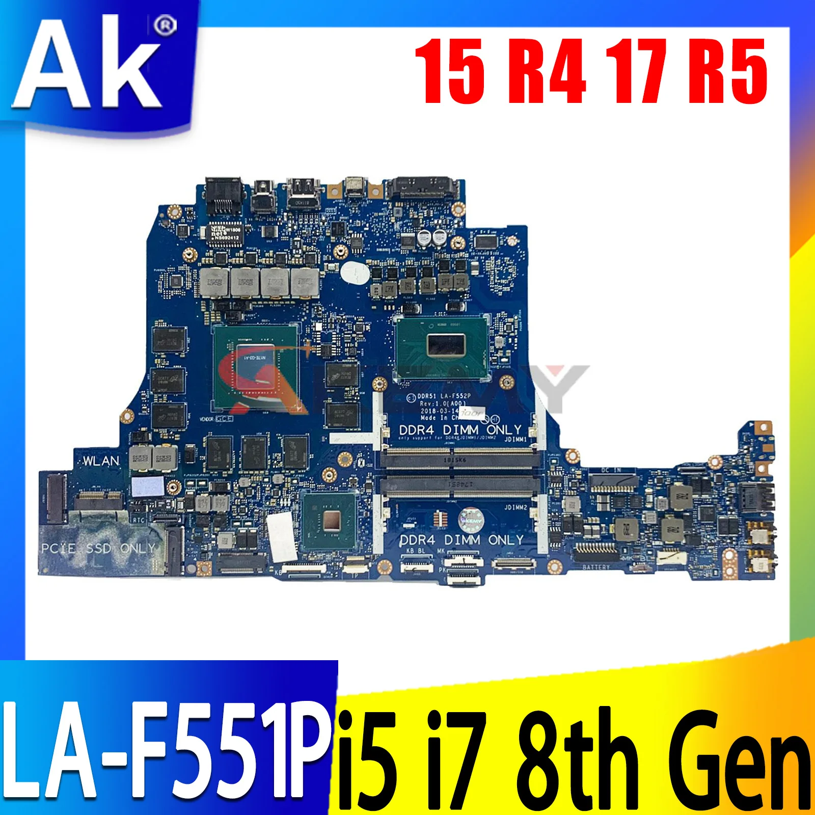 За DELL Alienware 15 R4 17 R5 дънна Платка за лаптоп с I5-8300H I7-8750H Процесор GTX1070 GPU DDR51 LA-F551P дънната Платка0