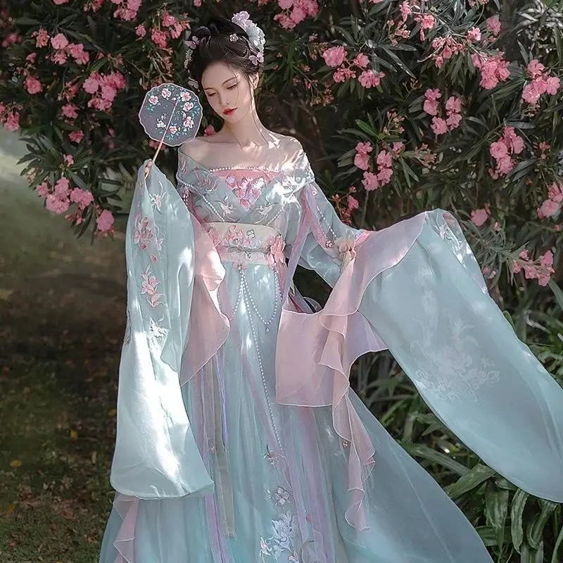 Китайското рокля Hanfu, женска риза с голям ръкав и принтом, комплект Hanfu, карнавальное рокля за cosplay, феи, танцово рокля Hanfu0