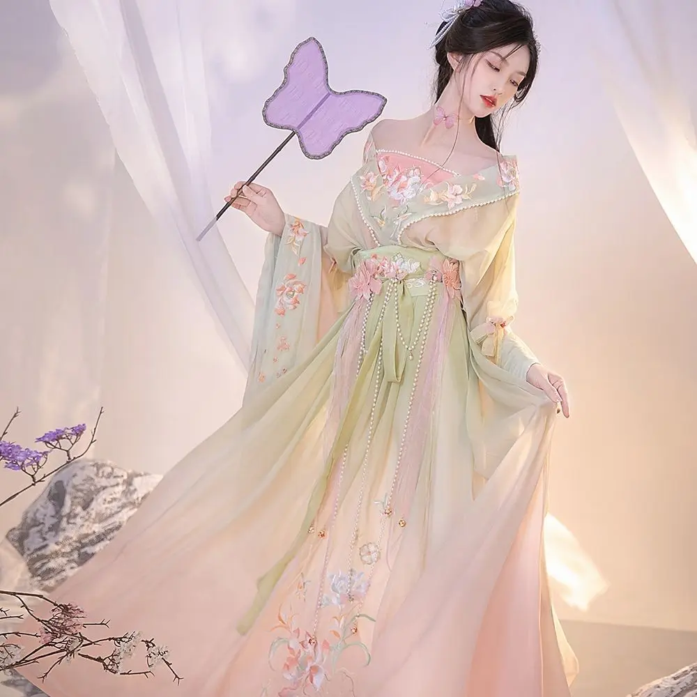 Китайското рокля Hanfu, женска риза с голям ръкав и принтом, комплект Hanfu, карнавальное рокля за cosplay, феи, танцово рокля Hanfu1