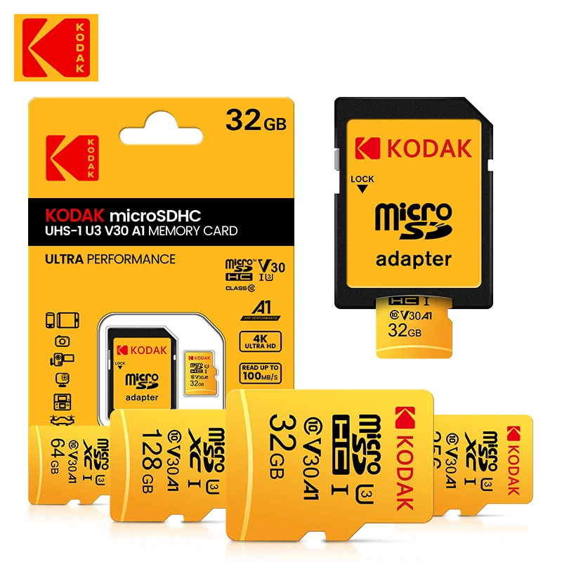 Карта памет Kodak V30 16 GB 32 GB Micro SD Карти 64 GB 128 GB Високоскоростен C10 U1 U3 Tarjeta Microsd 256 gb Мини TF Карта Безплатно SD Адаптер1