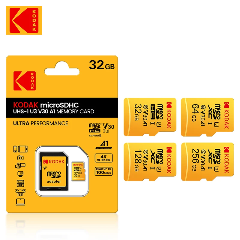 Карта памет Kodak V30 16 GB 32 GB Micro SD Карти 64 GB 128 GB Високоскоростен C10 U1 U3 Tarjeta Microsd 256 gb Мини TF Карта Безплатно SD Адаптер2