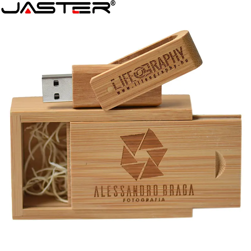 JASTER Въртящи се Дървени флаш памети USB 2.0 128 GB Креативна подарък кутия Флаш памет 64 GB 32 GB Безплатно лого Memory stick duo 16 GB 8 GB U-диск0