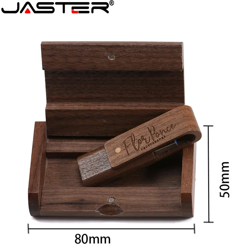 JASTER Въртящи се Дървени флаш памети USB 2.0 128 GB Креативна подарък кутия Флаш памет 64 GB 32 GB Безплатно лого Memory stick duo 16 GB 8 GB U-диск2