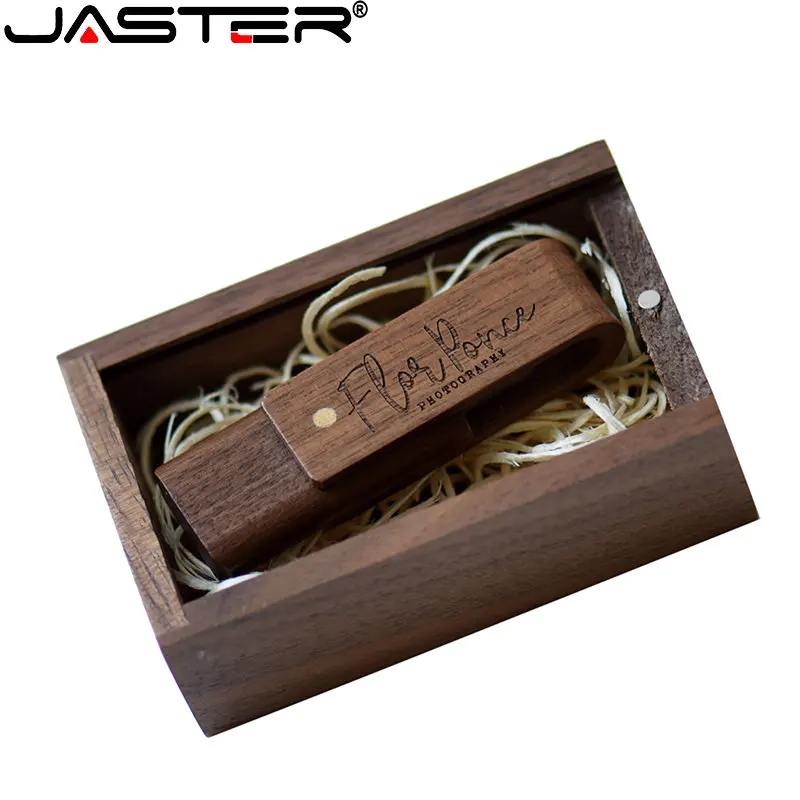 JASTER Въртящи се Дървени флаш памети USB 2.0 128 GB Креативна подарък кутия Флаш памет 64 GB 32 GB Безплатно лого Memory stick duo 16 GB 8 GB U-диск3
