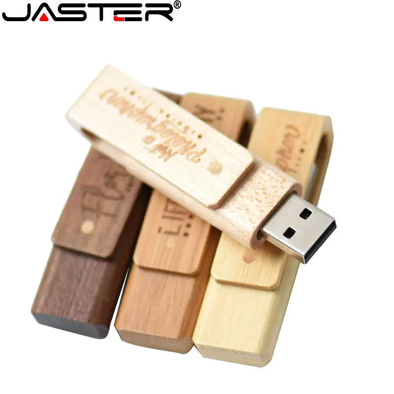 JASTER Въртящи се Дървени флаш памети USB 2.0 128 GB Креативна подарък кутия Флаш памет 64 GB 32 GB Безплатно лого Memory stick duo 16 GB 8 GB U-диск5